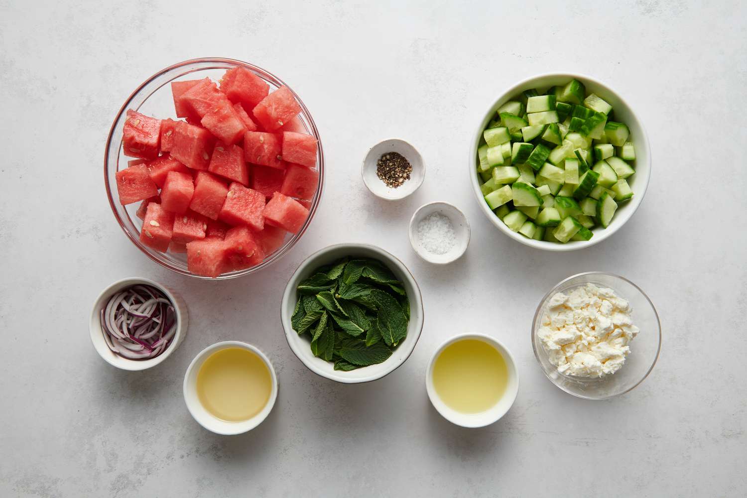Ingredients to make watermelon salad
