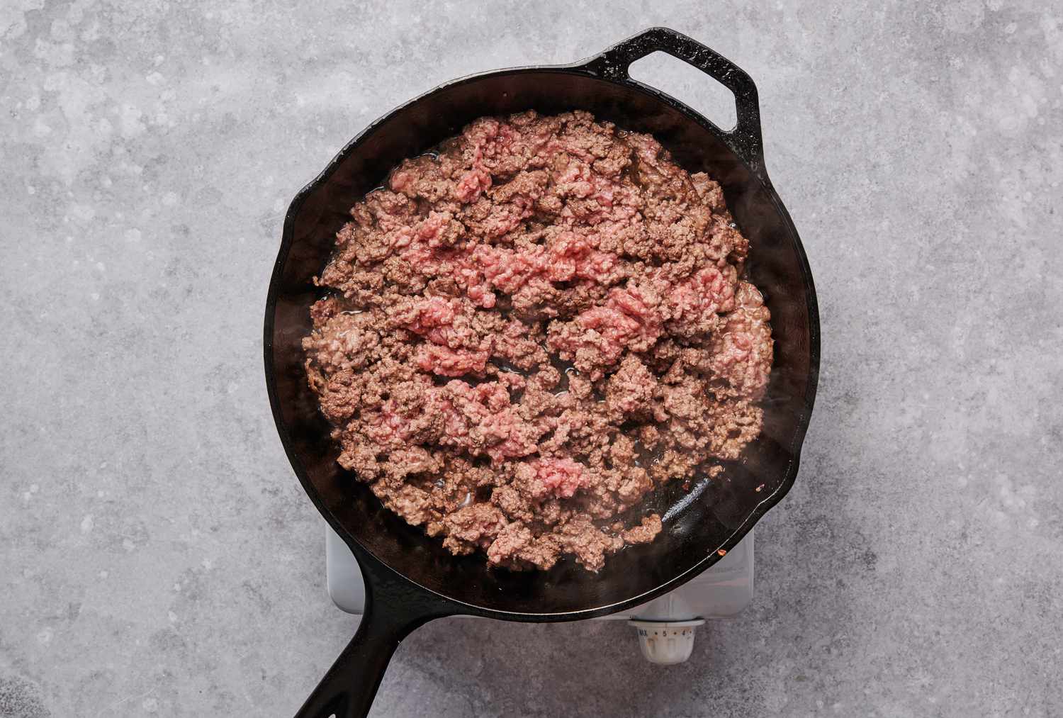 A large skillet of ground beef